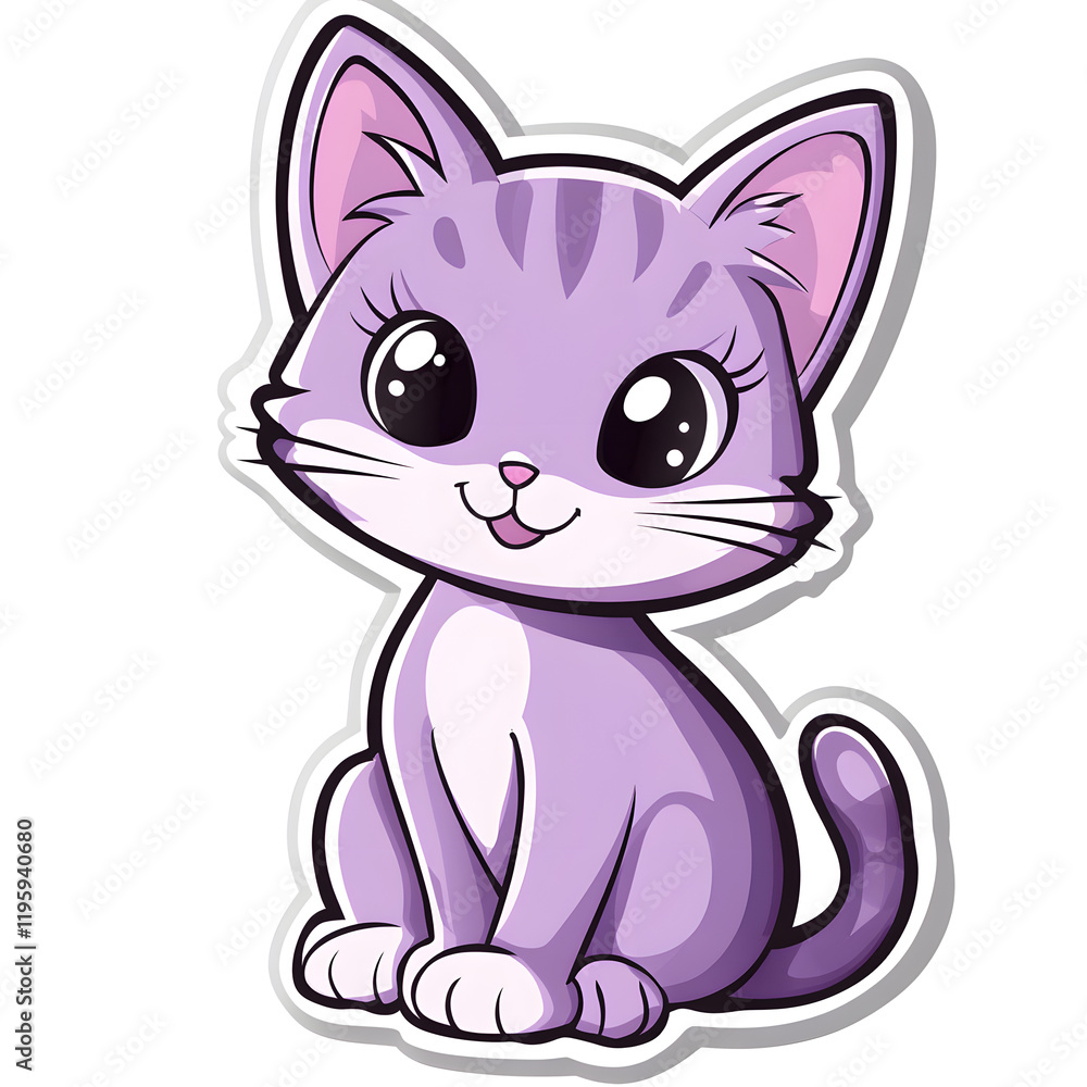 Modern Minimal Purple Cat Sticker on White Background Modern Minimal Purple Cat Sticker on White Background