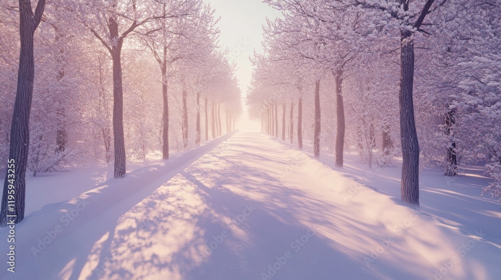 Obraz premium Snowy Path Through a Winter Forest