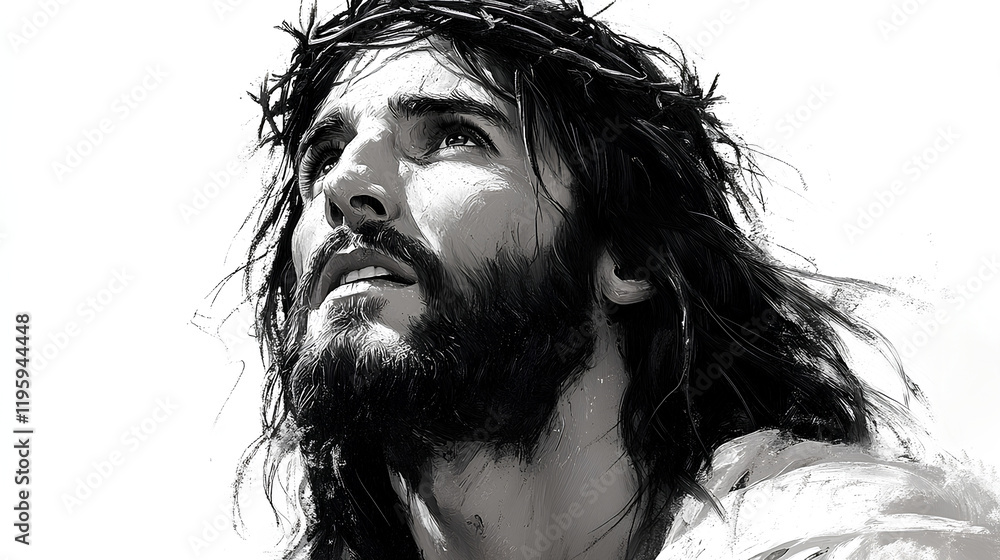 Sketch of Jesus Christ on white background with copy space Sketch of Jesus Christ on white background with copy space