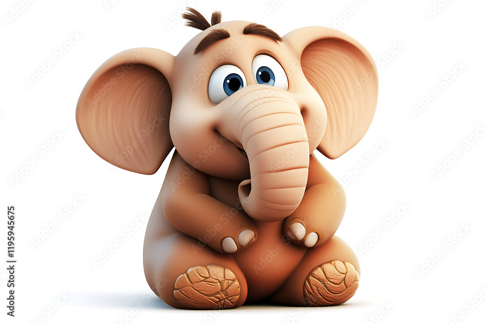 Fototapeta premium A cute cartoon elephant sitting with a cheerful expression.