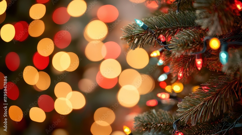 Festive Christmas tree with warm bokeh lights Festive Christmas tree with warm bokeh lights