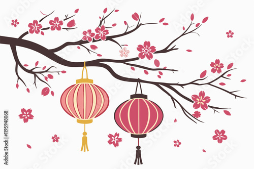 Chinese new year background and Chinese lanterns on a branch