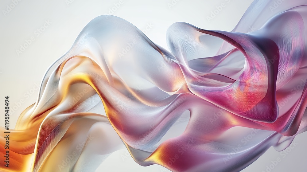 Obraz premium Abstract flowing translucent waves in orange, pink, and blue hues.