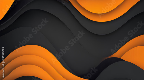 Abstract orange and black wavy background.