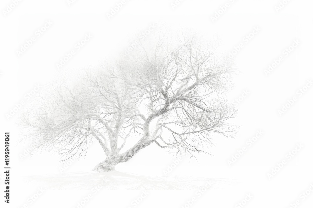 Serene fractal tree outline in calming white hues Serene fractal tree outline in calming white hues