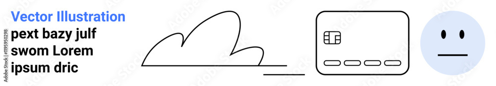 Simplistic cloud shape, credit card with chip, and neutral face icon. Ideal for cybersecurity, finance, user experience, online transactions, cloud computing, identity verification and minimalistic Simplistic cloud shape, credit card with chip, and neutral face icon. Ideal for cybersecurity, finance, user experience, online transactions, cloud computing, identity verification and minimalistic