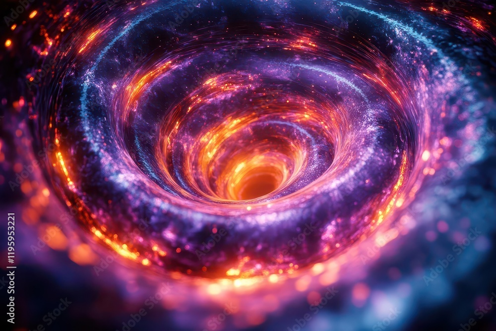bioluminescent light trails forming a spiral vortex in deep space with ethereal purple and blue energy streams bioluminescent light trails forming a spiral vortex in deep space with ethereal purple and blue energy streams