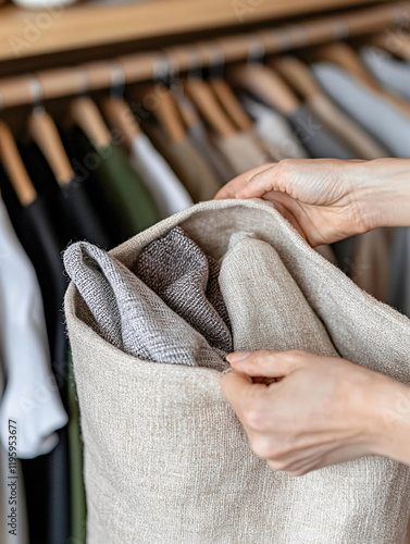 Minimalist approach to folding second-hand garments photo