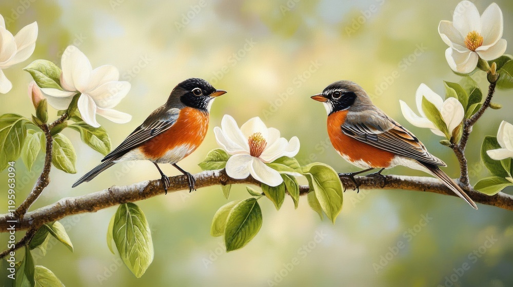 Two Birds Perched on a Branch Two Birds Perched on a Branch