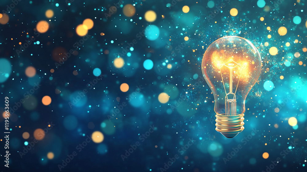 A tiny lightbulb floats delicately in a glass jar of water representing contained brilliance with a caption space to the side in soft gold, silver, and white tones capturing a sense of wonder and calm A tiny lightbulb floats delicately in a glass jar of water representing contained brilliance with a caption space to the side in soft gold, silver, and white tones capturing a sense of wonder and calm