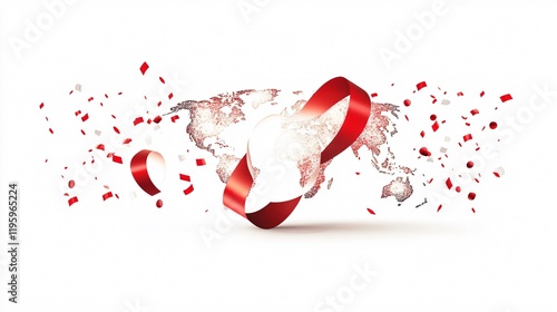 Global AIDS Day Ribbon Illustration Encircling the World in Vector Art
