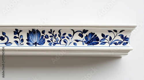 Elegant Blue and White Ceramic Molding with Floral Design photo