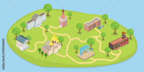 3D Isometric Flat Vector Illustration of City Administrative Buildings, Public Institutions
