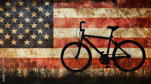 Wallpaper Mural Silhouette of a bicycle against a grunge American flag backdrop. Torontodigital.ca