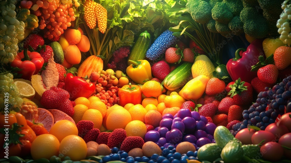 Vibrant Rainbow of Fresh Fruits and Vegetables Vibrant Rainbow of Fresh Fruits and Vegetables