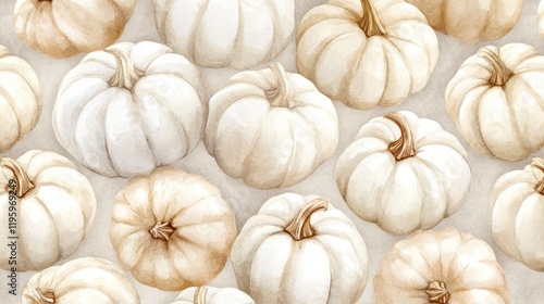 Watercolor pumpkins, seamless pattern, autumnal design, background for website photo