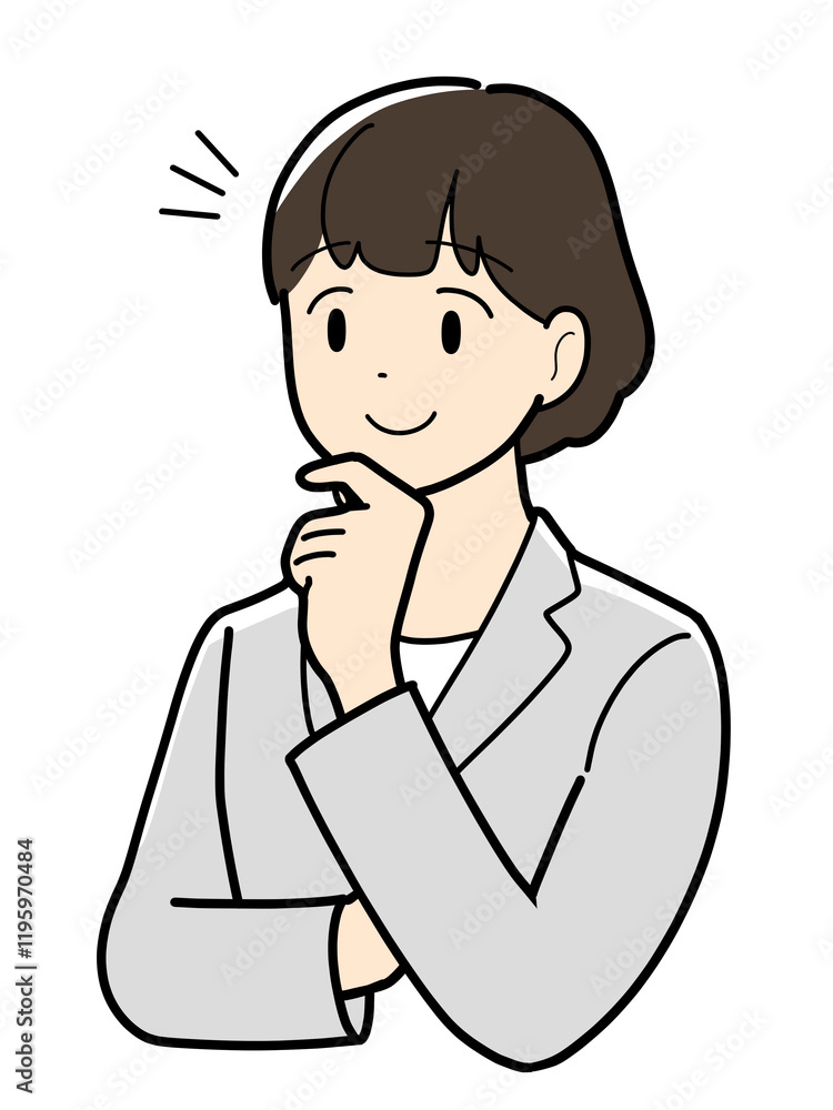 アイデアを思いついたボブヘアの女性のイラスト