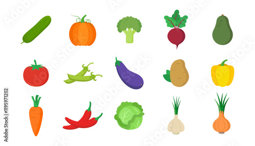 Flat design vegetables. Vector illustration on white background. Icons