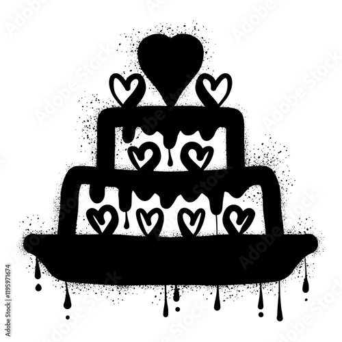 Hand drawn valentine celebration cake with black spray paint graffiti photo