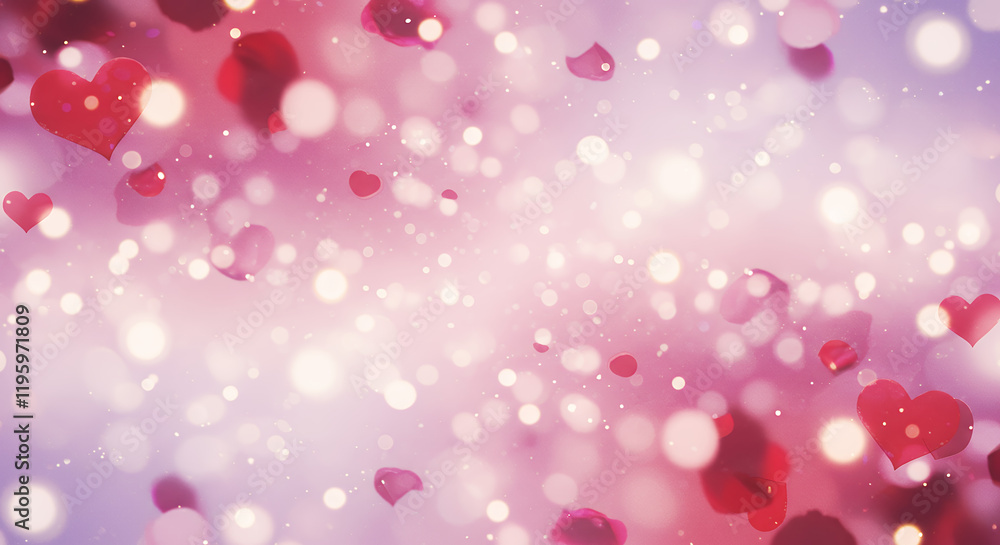 Romantic Valentine's Day Background with Hearts and Petals Romantic Valentine's Day Background with Hearts and Petals