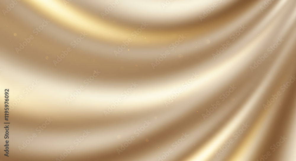 Fototapeta premium Luxurious Golden Silk Drape with Glowing Particles - Elegant Fabric Texture Background