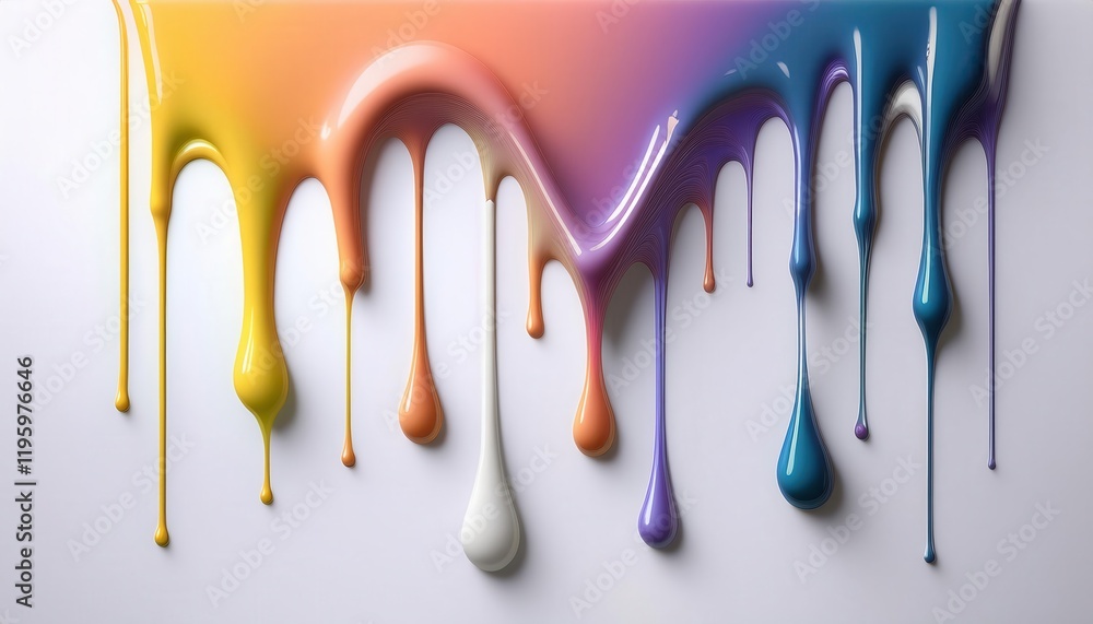 Naklejka premium Dripping Liquid Paint in Vibrant Colors on White Surface