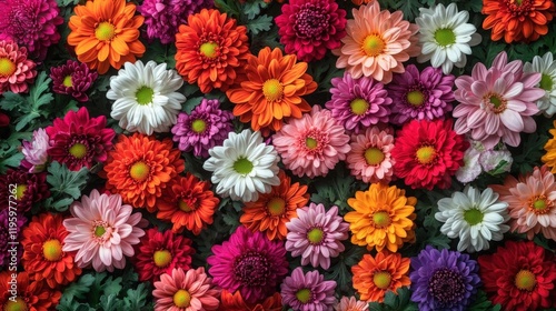 Vibrant Chrysanthemum Floral Arrangement: A Colorful Close-up of Blossoms