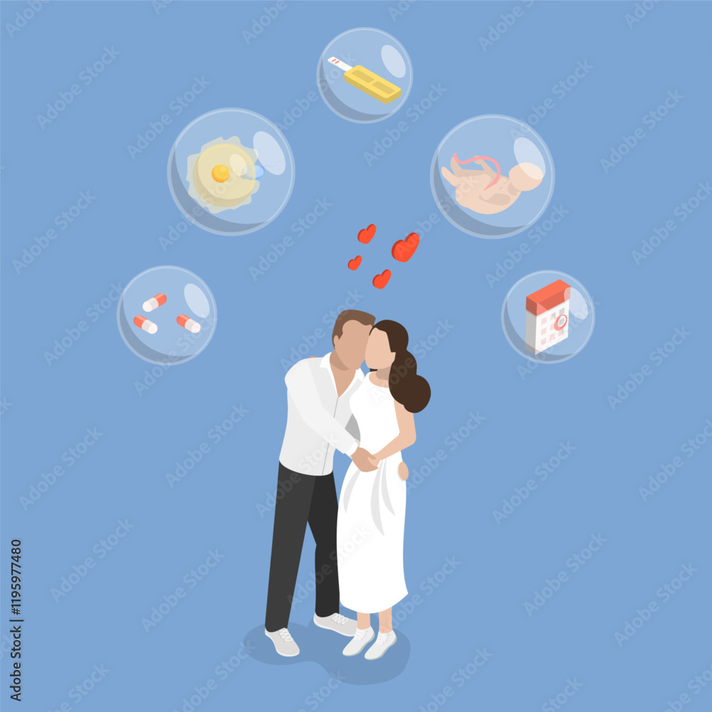 3D Isometric Flat Vector Illustration of Baby Planning, In Vitro Fertilization