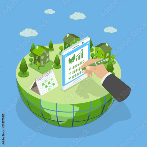 3D Isometric Flat Vector Illustration of Sustainability and ESG, Environment, Social, Governance