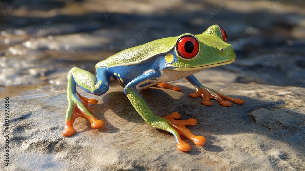 Fototapeta premium Red-Eyed Tree Frog on a Rock