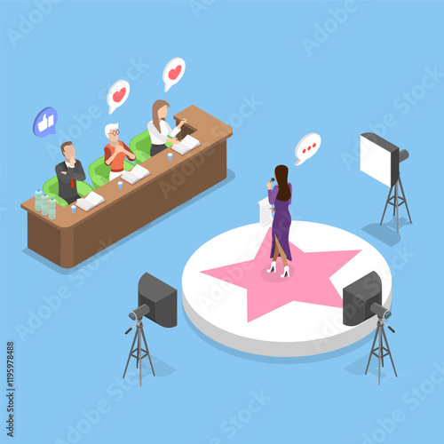 3D Isometric Flat Vector Illustration of Talent Search, Acting Skills Demonstration