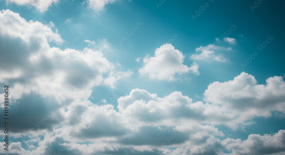 Serene Blue Sky with Fluffy White Clouds - Peaceful Nature Background Serene Blue Sky with Fluffy White Clouds - Peaceful Nature Background