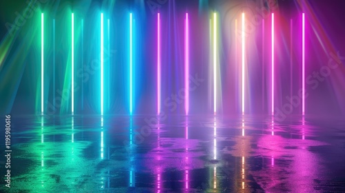 Wallpaper Mural Colorful neon lights reflecting on wet floor. Torontodigital.ca