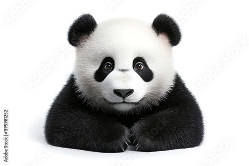 A cute, cartoon-style panda resting with a playful expression.