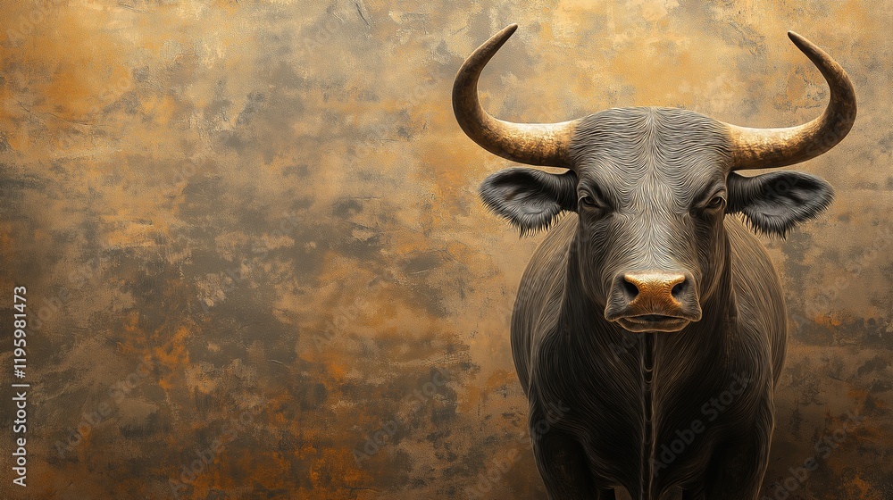 Naklejka premium A bull with horns is standing in front of a wall