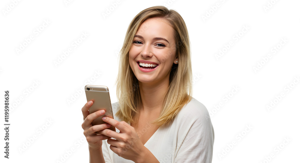 young woman using smartphone and smiling on transparent background, png, girl using her phone png young woman using smartphone and smiling on transparent background, png, girl using her phone png