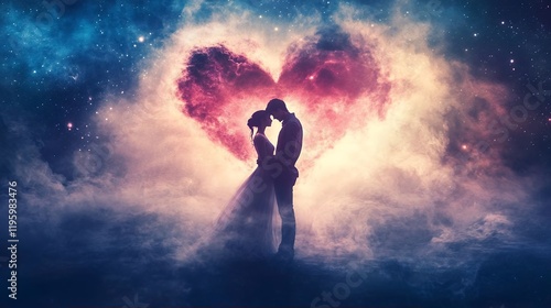 Wallpaper Mural Romantic Couple Silhouette Under Cosmic Heart Nebula Torontodigital.ca