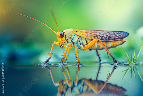 Wallpaper Mural Insect Gerris lacustris in water. Wildlife in nature. Torontodigital.ca