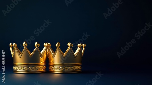 Two golden crowns side-by-side on a dark blue background. photo