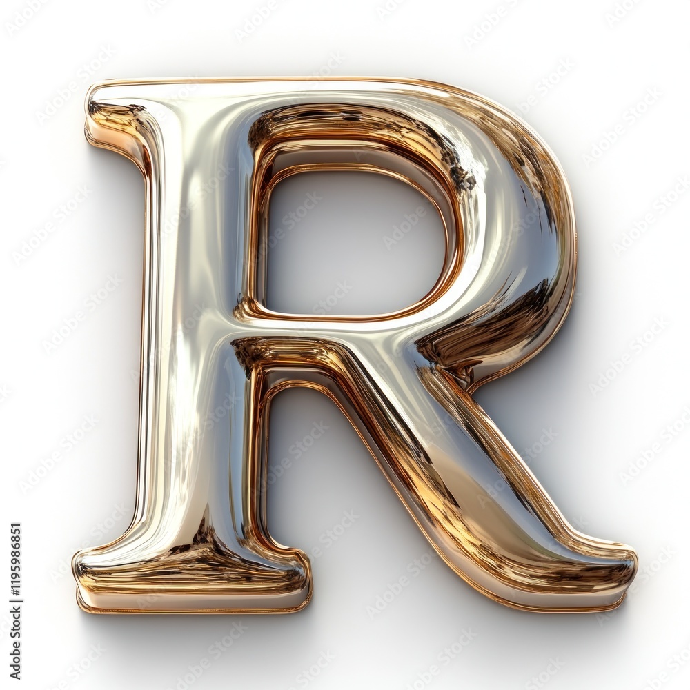 Reflective Golden Letter R: 3D Render of a Shiny, Polished Alphabet Character Reflective Golden Letter R: 3D Render of a Shiny, Polished Alphabet Character