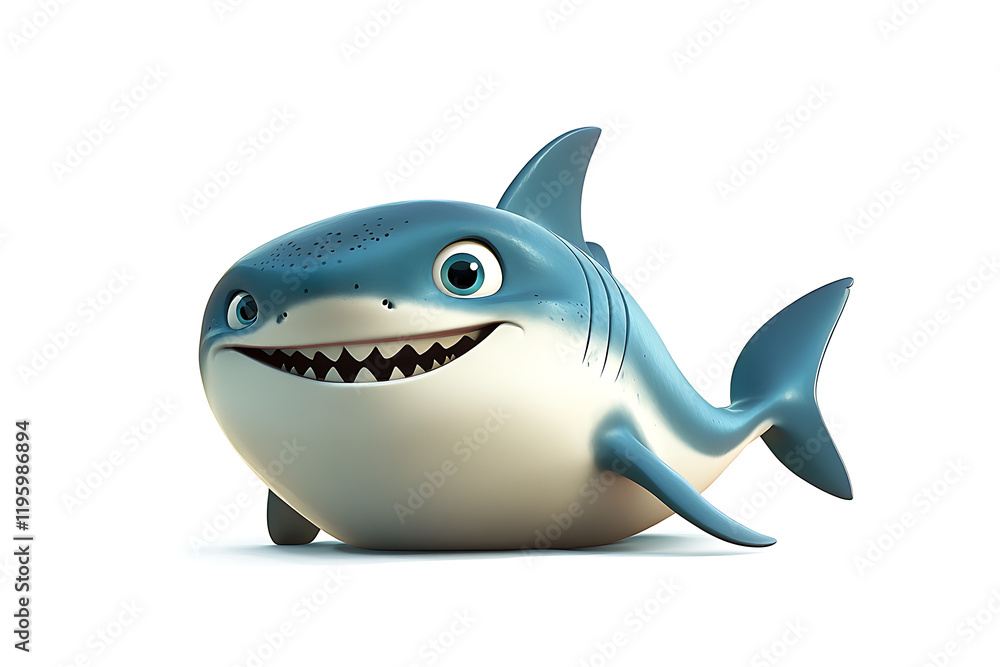 A cute, cartoonish shark with a friendly expression, designed for children's entertainment. A cute, cartoonish shark with a friendly expression, designed for children's entertainment.