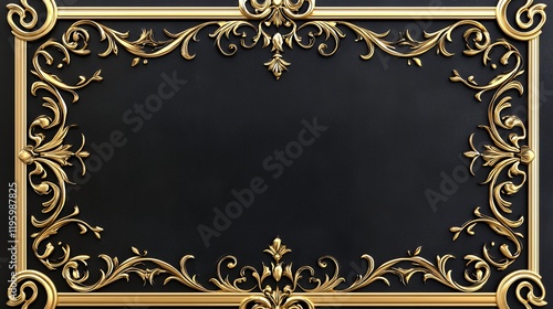 Elegant Gold Baroque Frame on Black Background photo