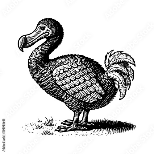 dodo bird engraving black and white outline