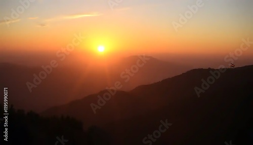 Wallpaper Mural Majestic Sunset Over Silhouetted Mountains With Flag Torontodigital.ca