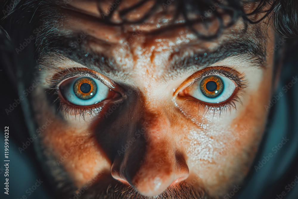 Man had a terrible nightmare, he woke up and looked scared with big eyes. Concept of insomnia and mental health. Man had a terrible nightmare, he woke up and looked scared with big eyes. Concept of insomnia and mental health.