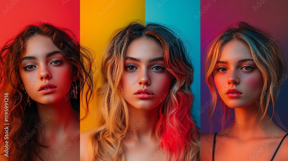 Obraz premium Portrait of teenagers on colorful split backgrounds. Friendship and youth celebration for International Youth Day
