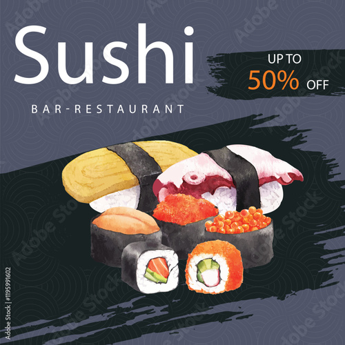 Sushi Seafood dish fresh and healthy Sushi restaurant social media post template Japanese Asian food 