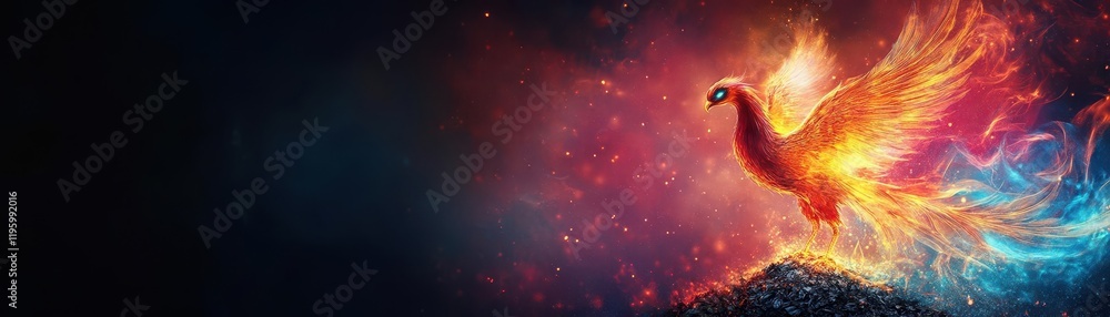 Obraz premium A phoenix rising from ashes, glowing and powerful, symbolic of strength and rebirth