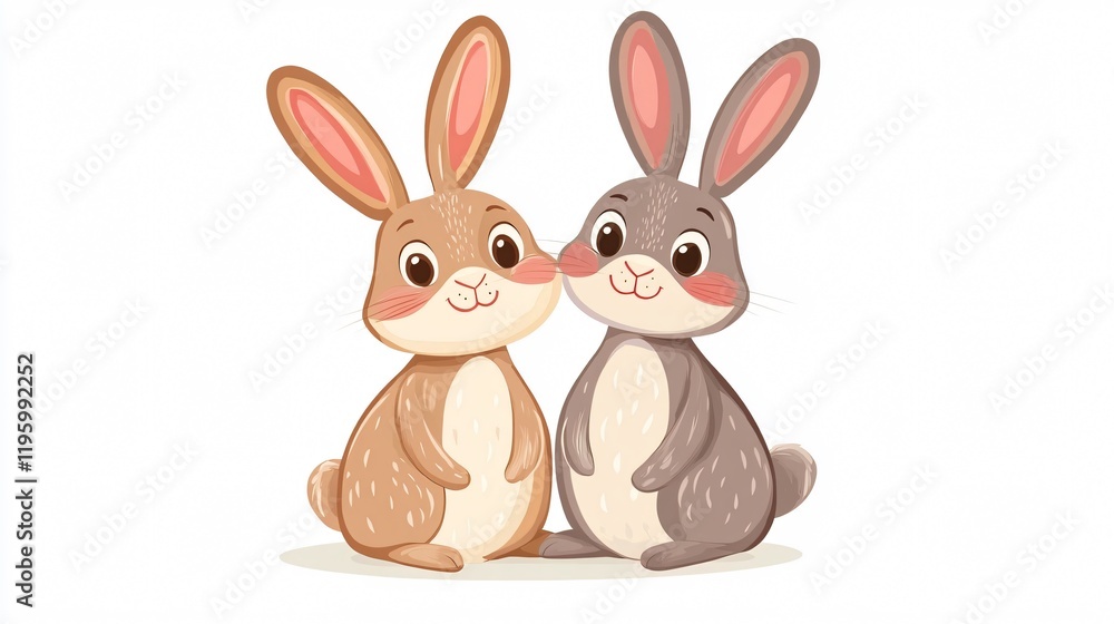 Obraz premium Adorable Rabbit Animal Couple Snuggling Together in Wide Angle View