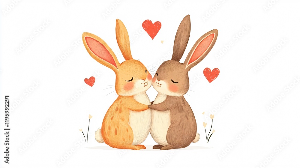 Fototapeta premium Adorable Rabbit Animal Pair Together in Wide Angle Centered Shot